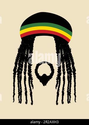 Symbole de visage d'un homme avec la coiffure de readlocks. Rasta, rastafarian, jamaïque, reggae thème Illustration de Vecteur