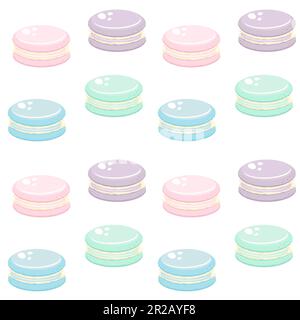 Motif sans couture avec biscuits macarons colorés sur fond blanc. Illustration vectorielle. Illustration de Vecteur