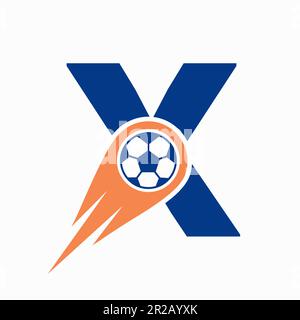 Logo de football Letter X avec icône de football en mouvement. Modèle de logo football Illustration de Vecteur