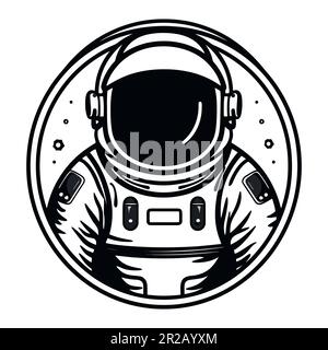 Astronaute dans l'espace. Un homme dans un costume sur le fond d'un univers infini. Logo monochrome sur fond blanc Illustration de Vecteur