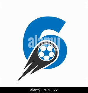 Concept du logo de football Letter 6 avec icône de football en mouvement. Modèle de logo football Illustration de Vecteur