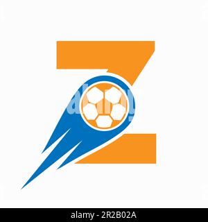 Logo lettre Z football avec icône du football en mouvement. Modèle de logo football Illustration de Vecteur