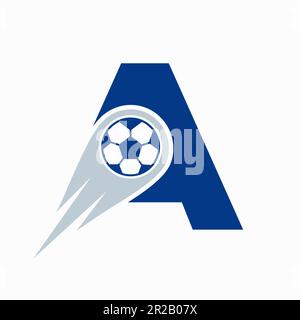 Concept de logo « lettre A football » avec icône « Moving football ». Modèle de logo football Illustration de Vecteur