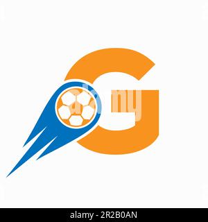 Logo lettre G football avec icône du football en mouvement. Modèle de logo football Illustration de Vecteur