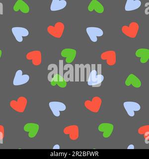 Motif abstrait sans couture avec coeurs dessinés à la main dans des tons tendance sur fond gris. Isoler. Conception pour l'emballage, le papier peint ou le Web, l'arrière-plan, l'affiche, la bannière ou le prix, cartes. Vecteur. EPS Illustration de Vecteur