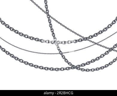 Collection de chaînes d'argent, dessin animé vectoriel illustration de chaînes de bijoux isolées sur fond blanc. 3d ensemble de chaînes en acier inoxydable réalistes. Illustration de Vecteur