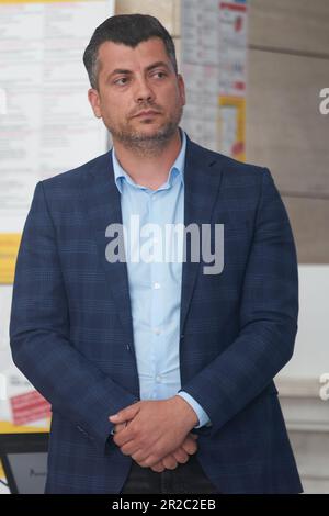 Bucarest, Roumanie. 18th mai 2023: La conférence de presse annonçant le lancement des opérations de vol d'Aeroitalia à l'aéroport international Baneasa 'Aurel Vlaicu' de Bucarest. La compagnie aérienne italienne AeroItalia commencera ses vols en Roumanie sur 2 juin avec un premier vol sur la route Bucarest Baneasa 'Aurel Vlaicu' aéroport international - Rome–Fiumicino aéroport international 'Leonardo da Vinci'. Credit: Lucien Alecu/Alamy Live News Banque D'Images