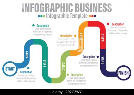 Modèle d'infographies de la chronologie avec graphique de processus de flux de travail en 6 étapes ou en six options. Illustration de Vecteur