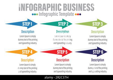 Infographie sur les flèches sur papier vectoriel, schéma des bannières, graphique des étiquettes, graphique de présentation des autocollants. Concept commercial avec six 6 options, pièces, étapes, processus Illustration de Vecteur