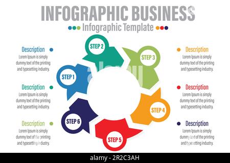 Infographies d'entreprise. Cercle avec six 6 étapes, six 6 options, six 6 pièces. Modèle vectoriel Illustration de Vecteur