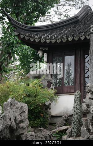 Caractéristiques architecturales de Lion Grove Garden, Suzhou, Chine Banque D'Images