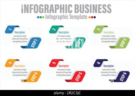 6 étapes, six 6 options éléments de forme de note papier avec étapes, feuille de route, options, jalon, chronologie, processus ou flux de travail.Visualisation des données métier.Creat Illustration de Vecteur