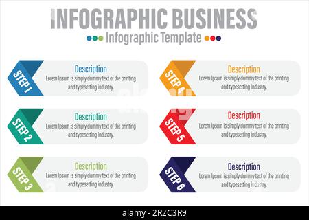 6 étapes, six 6 options éléments de forme de note papier avec étapes, feuille de route, options, jalon, chronologie, processus ou flux de travail.Visualisation des données métier.Creat Illustration de Vecteur