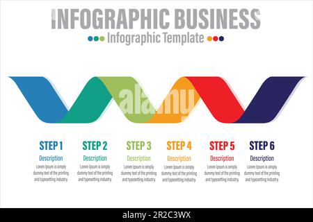 Résumé coloré étiquette affaires Infographics 6 étapes ou éléments d'option, modèle de présentation plat design illustration vectorielle pour la conception web marketi Illustration de Vecteur