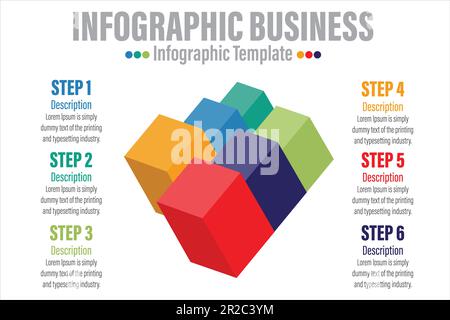 3D modèle de présentation infographique de la chronologie des escaliers isométriques avec six options ou étapes pour les présentations d'affaires, les rapports financiers, le plan d'affaires Illustration de Vecteur