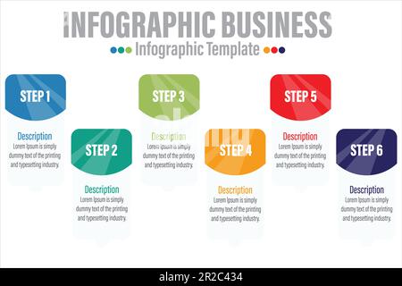 Six 6 étapes de ligne du temps de lien rectangle ou option workflow plan d'infographie concept vecteur avec icônes. Calendrier de la feuille de route de l'entreprise projet réseau Illustration de Vecteur