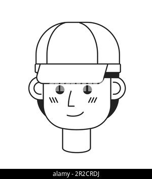 Professionnel de golf avec tête de caractère linéaire plate monochrome à capuchon blanc Illustration de Vecteur