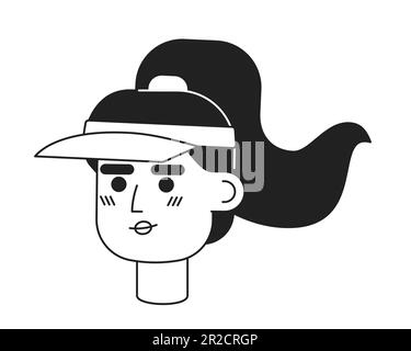 Fille joueur de tennis portant un chapeau de pare-soleil athlétique chapeau plat monochrome tête de caractère linéaire Illustration de Vecteur