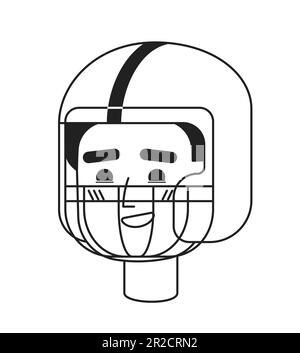 Un jeune homme souriant et ensanglant portant un casque de football américain, tête de personnage linéaire plate monochrome Illustration de Vecteur