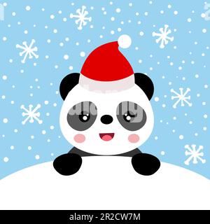 Carte de Noël avec panda mignon dans la neige Banque D'Images