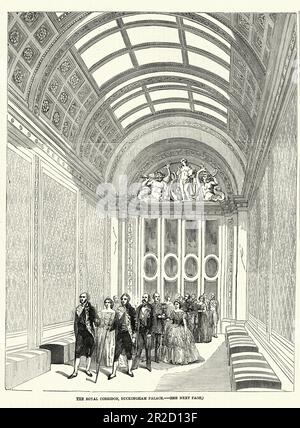 Illustration ancienne du couloir royal, Buckingham Palace, 1850s, 19th siècle Banque D'Images