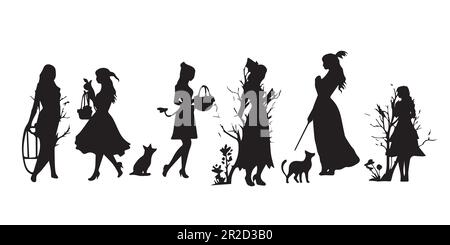 Un ensemble d'illustrations vectorielles silhouettes pour filles. Illustration de Vecteur