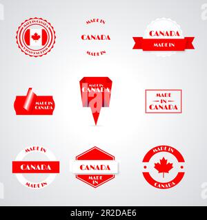 Ensemble de diverses étiquettes fabriquées au Canada isolées sur fond blanc, illustration vectorielle. Illustration de Vecteur