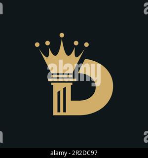 Motif lettre D avec logo King doré. Illustration de Vecteur