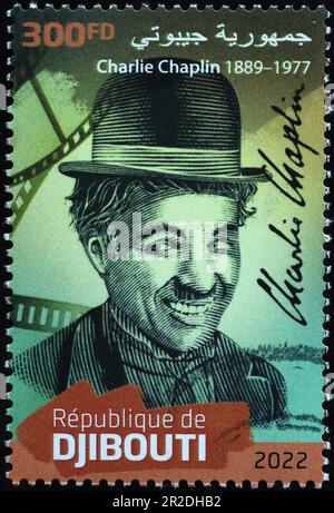 Portrait de Charlie Chaplin sur timbre africain Banque D'Images