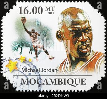 Légendaire Michael Jordan sur timbre-poste Banque D'Images