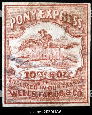 Légendaire poney express sur l'ancien timbre-poste Banque D'Images