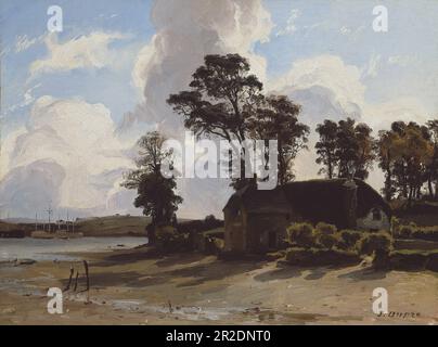La ferme de l'estuaire Date : 1830/35 artiste : Jules Dupré Français, 1811-1889 Banque D'Images