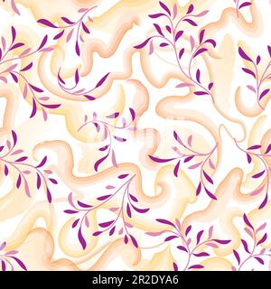 Motif fleuri abstrait avec lignes spiralées en filigrane et bord de mer. Texture sans couture. Élégante branche vectorielle abstraite avec feuilles été nature b Illustration de Vecteur