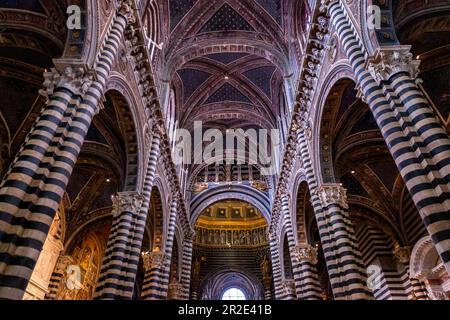 Sienne, Italie - 7 avril 2022 : vue intérieure de la cathédrale de Sienne, dédiée à l'Assomption de Marie. Banque D'Images