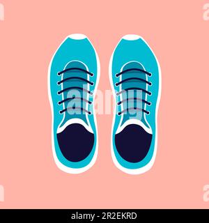 Vue de dessus des sneakers dans un style plat tendance. Icône chaussures de sport. Paire de chaussures de course à pied. Illustration vectorielle isolée sur fond rose Illustration de Vecteur