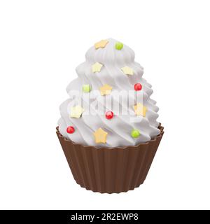 3D rendu de cupcake avec crème de beurre et saupoudrer. Restauration rapide. mets sucrés, pâtisseries, desserts. Illustration brillante en dessin animé, plastique, argile 3D style. Banque D'Images