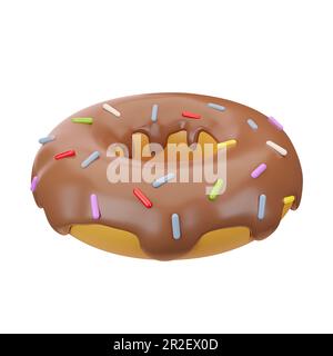 3D rendu d'un donut avec glaçage au chocolat et saupoudrage. Restauration rapide. Mets sucrés, pâtisseries, desserts. Illustration brillante en dessin animé, plastique, argile 3D s. Banque D'Images