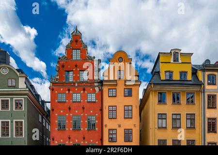 Les façades de la maison de Stortorget à Stockholm, Suède Banque D'Images