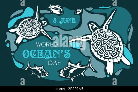 Journée mondiale de l'océan, jour de la vie marine, jour de la Terre conception de vecteur conceptuel Illustration de Vecteur