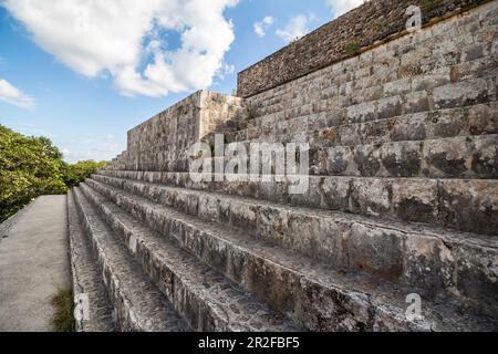 Escaliers en pierre de la pyramide maya dans l'ancienne ville maya d'Uxmal, Yucatan, Mexique Banque D'Images