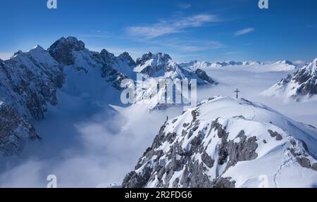 Excursion de ski au sommet du Tajakopf à Ehrwald en hiver Banque D'Images