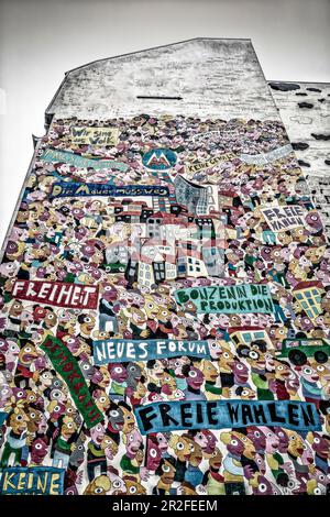 Murale pour l'unité allemande par Fischer-Art, Brühlarkaden, Leipzig, Saxe, Allemagne, Europe Banque D'Images