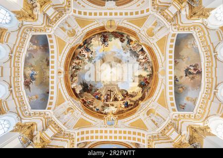 Magnifiques fresques au plafond, église au monastère de Wiblingen près d'Ulm, Oberschwäbische Barockstrasse, Baden-Wuerttemberg, Allemagne, Europe Banque D'Images