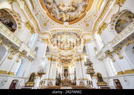 Magnifiques fresques au plafond, église au monastère de Wiblingen près d'Ulm, Oberschwäbische Barockstrasse, Baden-Wuerttemberg, Allemagne, Europe Banque D'Images