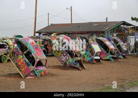 VW Slug Bug Ranch, Conway Panhandle, Texas Banque D'Images