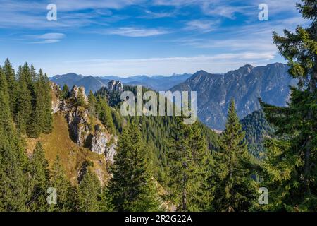 Vue depuis le Schartenköpf sur l'Ettaler Manndl, Oberammergau, Bavière, Allemagne Banque D'Images