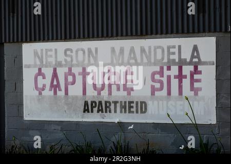 Panneau, site de capture du monument Mandela, Howick, KwaZulu-Natal, Afrique du Sud Banque D'Images