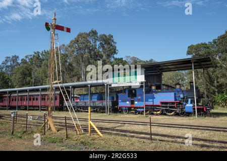 Une machine à vapeur dans les sidings à la station de Ravenshoe, chemin de fer de Ravenshoe, Ravenshoe, Atherton Tablelands, Queensland, Australie Banque D'Images