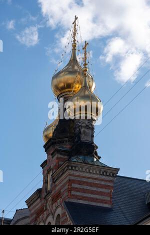 Dômes d'oignon de l'église Alexandre Nevski, également Skt. Aleksander Nevskij Kirke, seule église orthodoxe russe de Copenhague, Danemark Banque D'Images