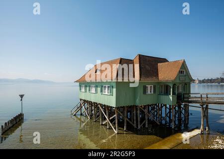 Aeschacher Bad, salle de bains, bâtiment historique en pile, Lindau, lac de Constance, Bavière, Allemagne Banque D'Images